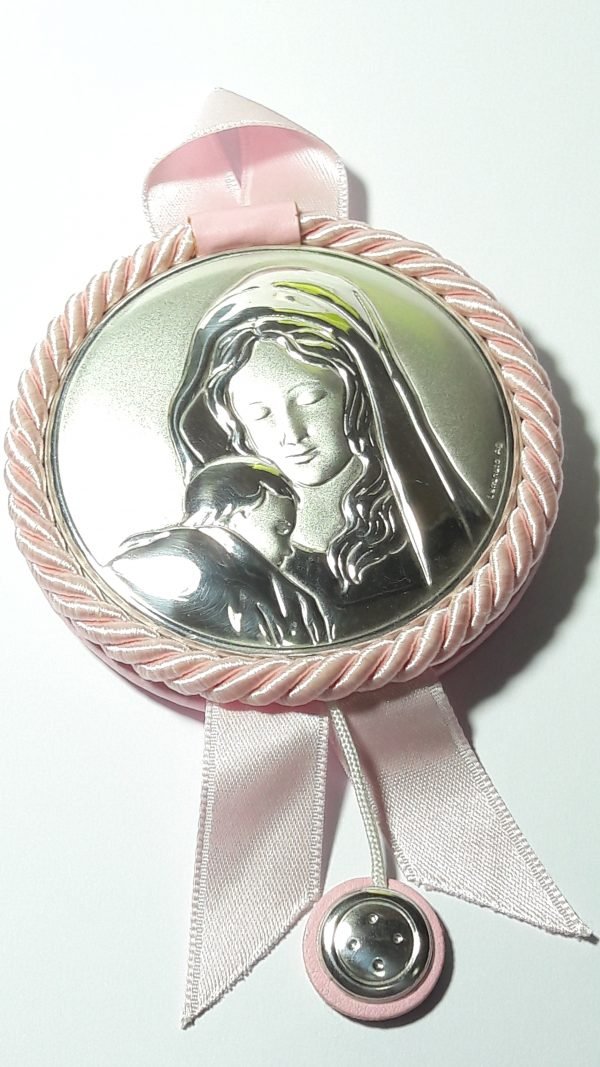 Medalla cuna redonda rosa